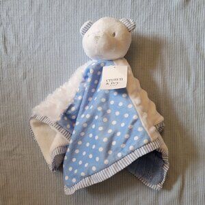 Crown Ivy Plush Bear Baby Security Blanket Blankie Lovey Polka Dot Blue White 15
